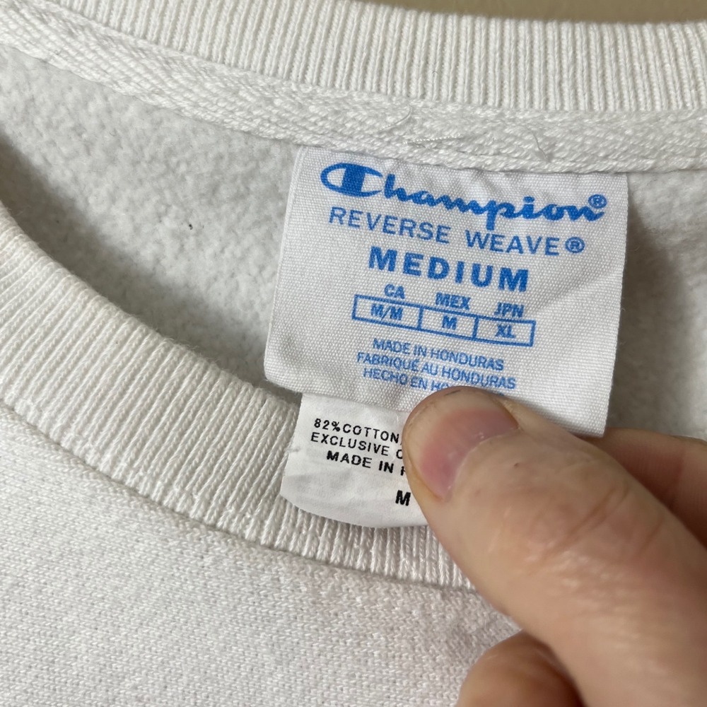 Champion‎ Reverse Weave White Chenille Logo Sweatshirt Medium Sporty Y2K Vibe - Picture 5 of 9